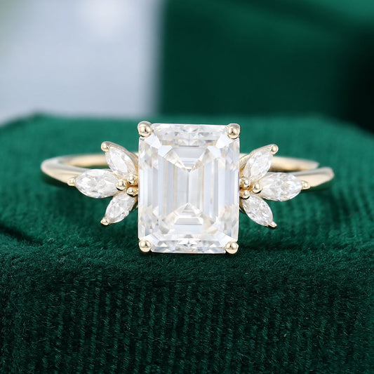2.3 CT Emerald Cluster Moissanite Engagement Ring