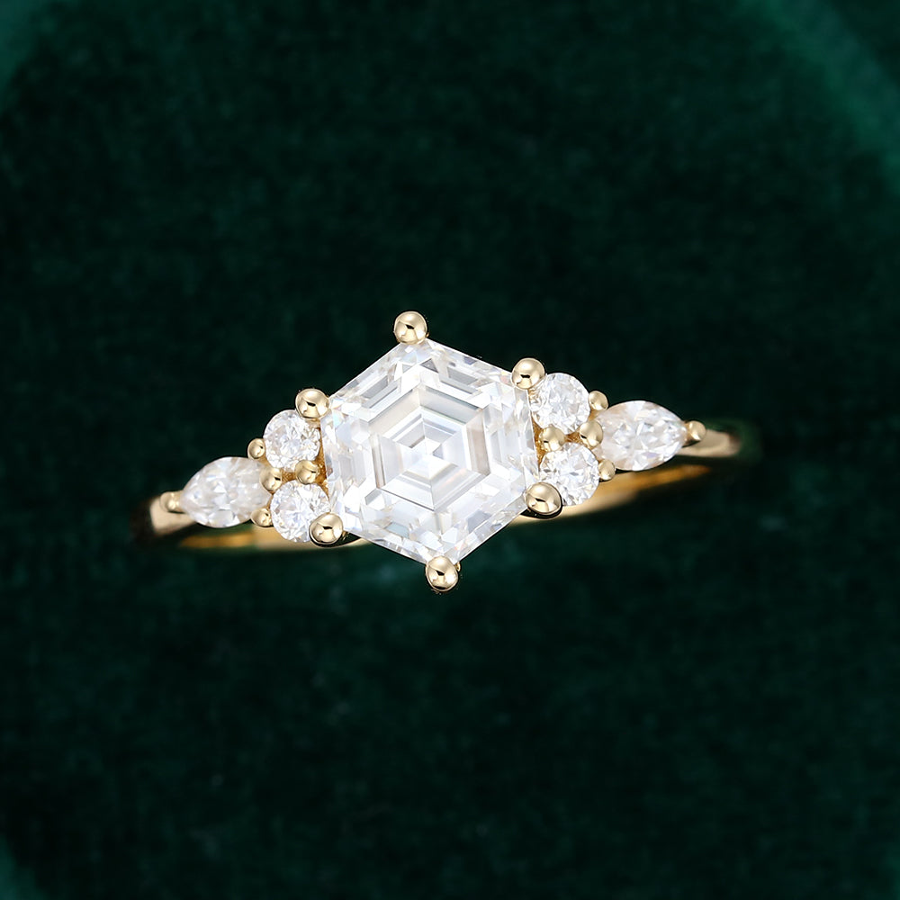1 CT Hexagon Cluster Moissanite Engagement Ring