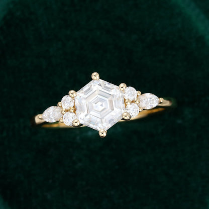 1 CT Hexagon Cluster Moissanite Engagement Ring