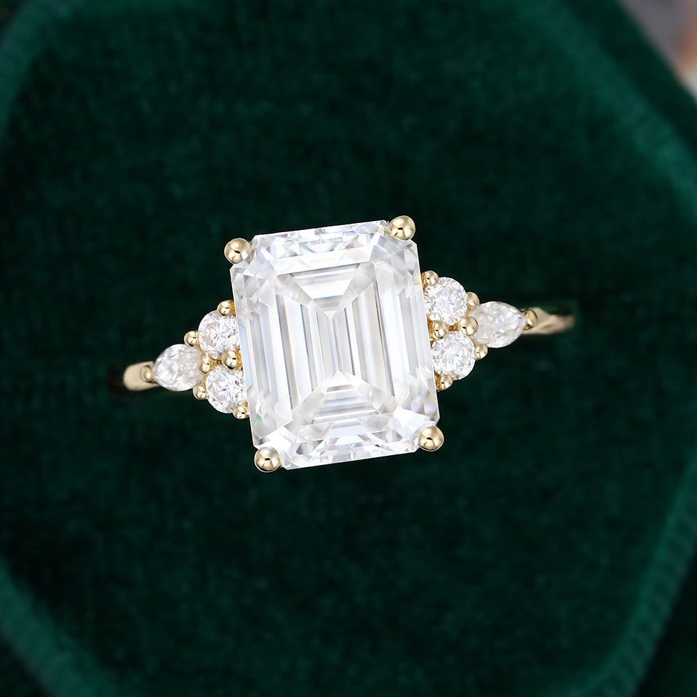 3.5 CT Emerald Cluster Moissanite Engagement Ring