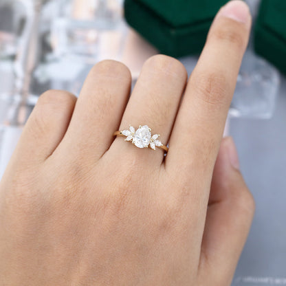 1 CT Pear Cluster Moissanite Engagement Ring