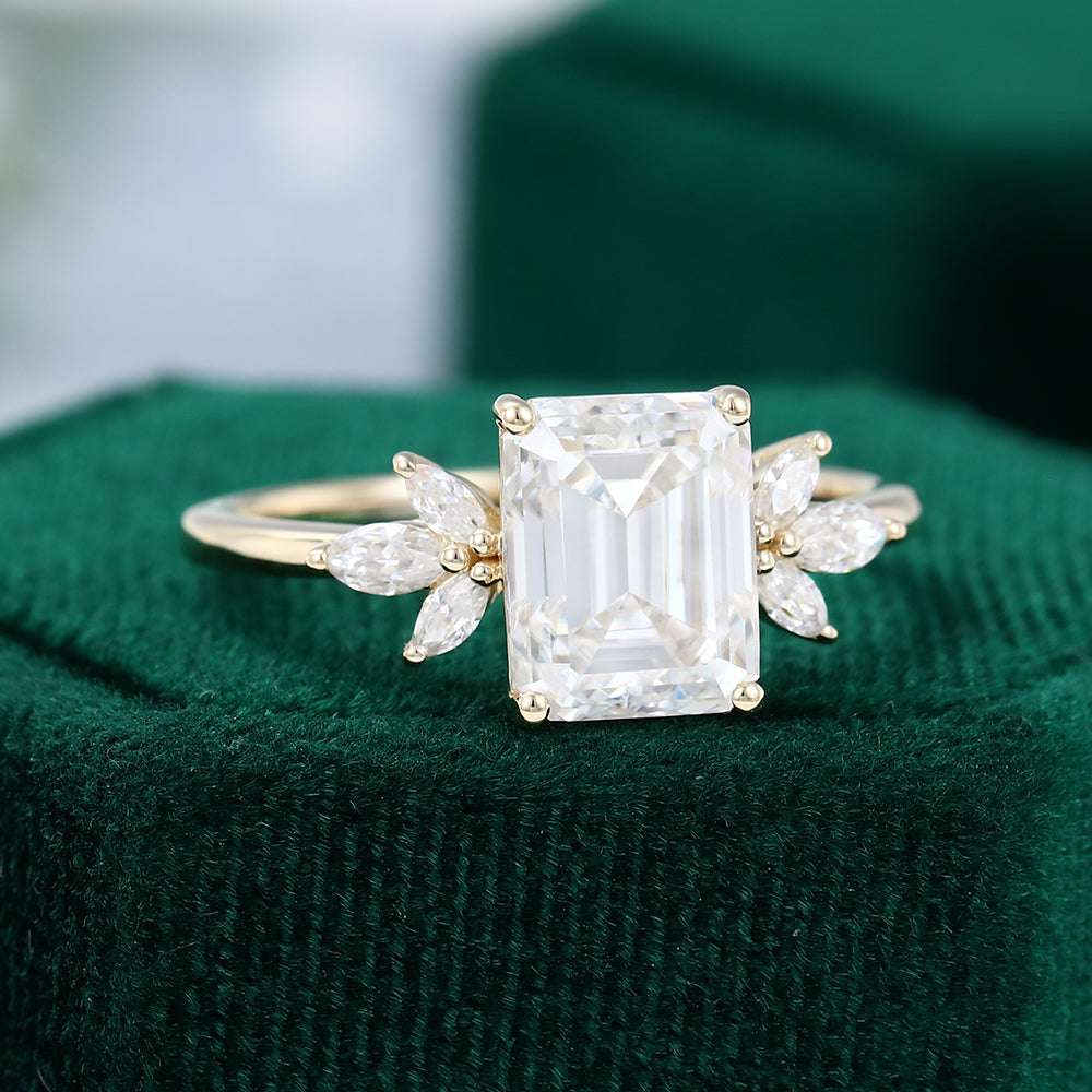 2.3 CT Emerald Cluster Moissanite Engagement Ring