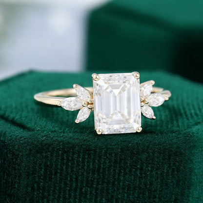 2.3 CT Emerald Cluster Moissanite Engagement Ring