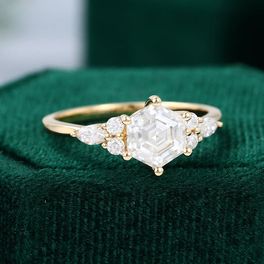 1 CT Hexagon Cluster Moissanite Engagement Ring