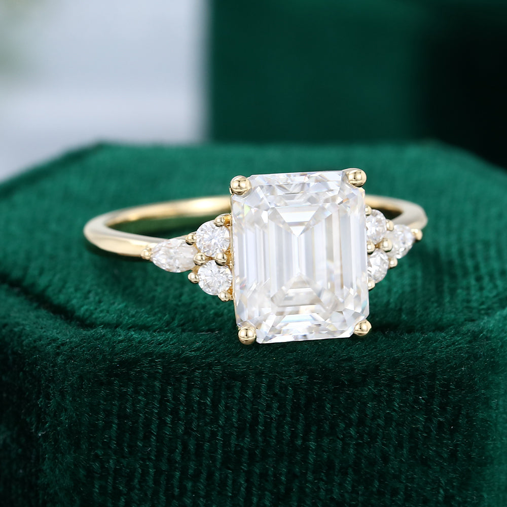 3.5 CT Emerald Cluster Moissanite Engagement Ring
