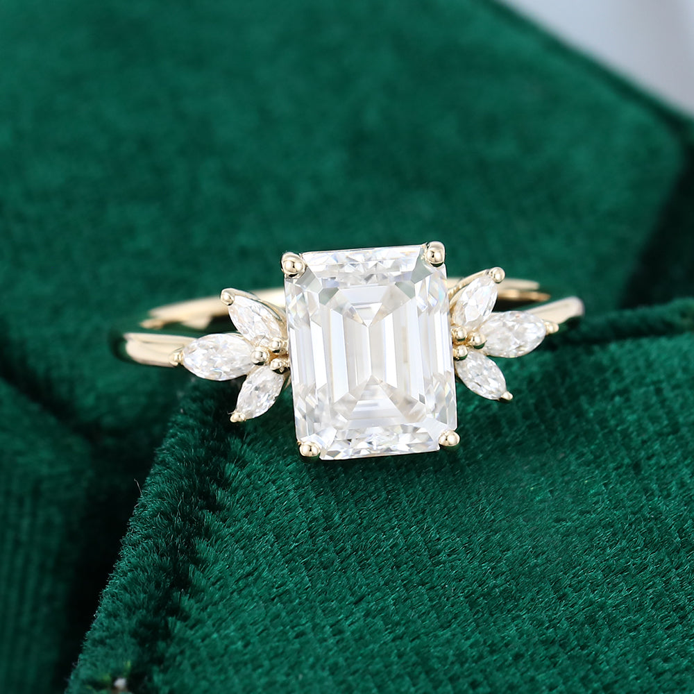 2.3 CT Emerald Cluster Moissanite Engagement Ring