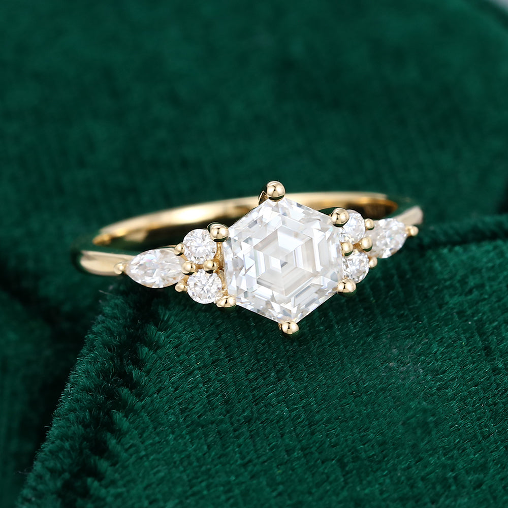 1 CT Hexagon Cluster Moissanite Engagement Ring