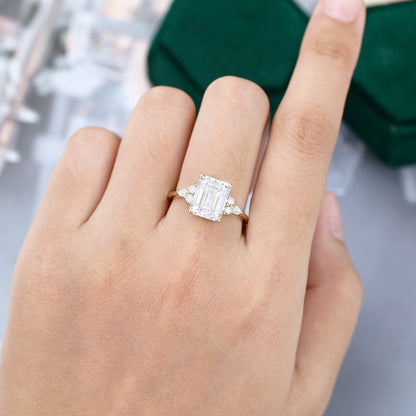 3.5 CT Emerald Cluster Moissanite Engagement Ring