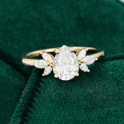 1 CT Pear Cluster Moissanite Engagement Ring