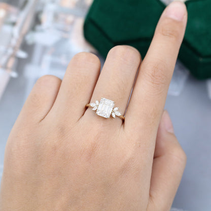2.3 CT Emerald Cluster Moissanite Engagement Ring