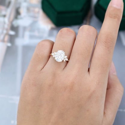3 CT Oval Cluster Moissanite Engagement Ring