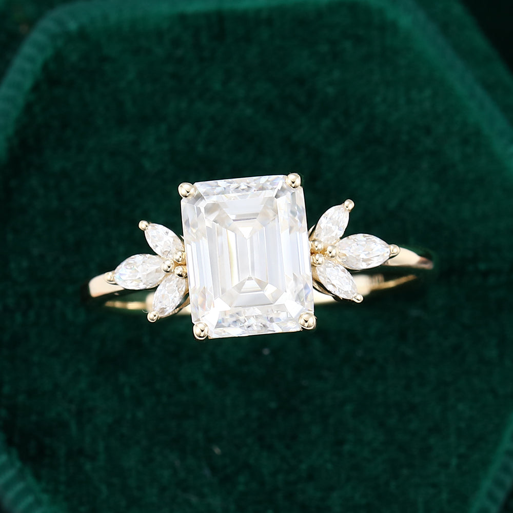 2.3 CT Emerald Cluster Moissanite Engagement Ring