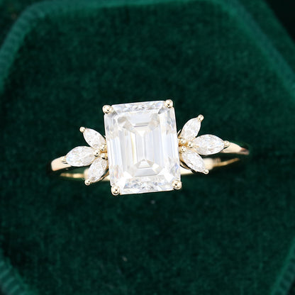 2.3 CT Emerald Cluster Moissanite Engagement Ring