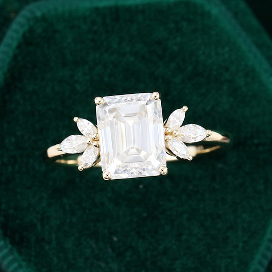 2.3 CT Emerald Cluster Moissanite Engagement Ring