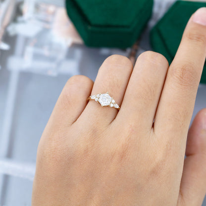1 CT Hexagon Cluster Moissanite Engagement Ring