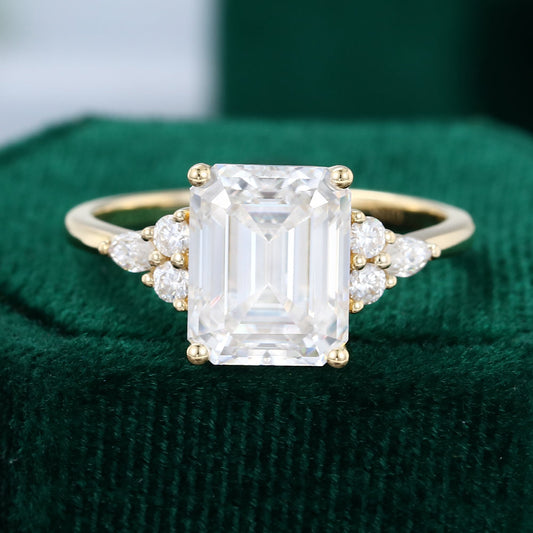 3.5 CT Emerald Cluster Moissanite Engagement Ring