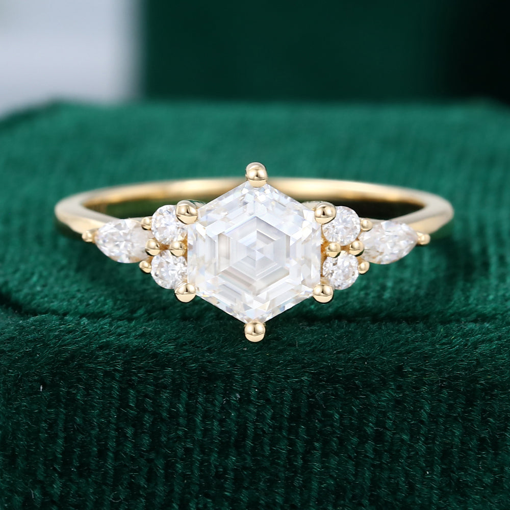 1 CT Hexagon Cluster Moissanite Engagement Ring