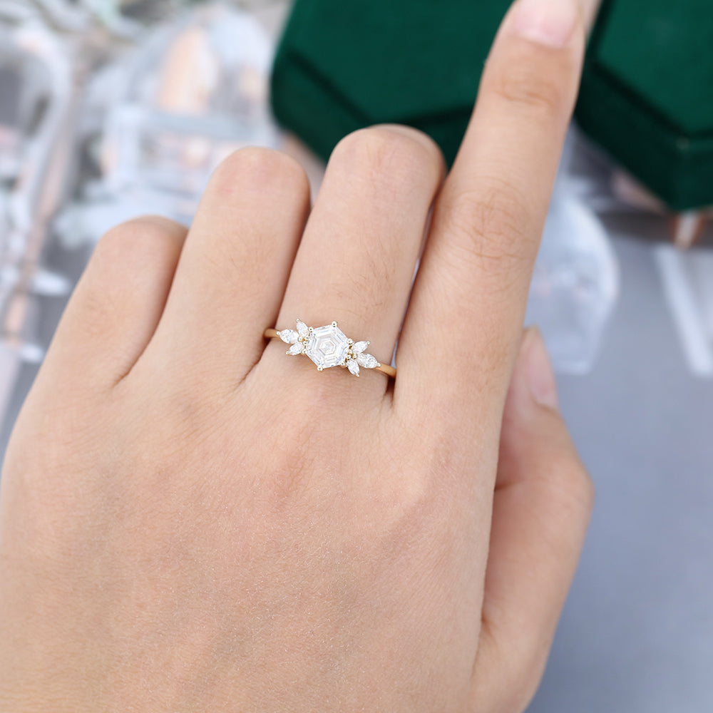 1 CT Hexagon Cluster Moissanite Engagement Ring