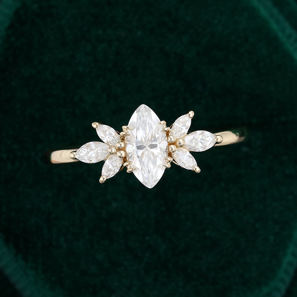 0.47 CT Marquise Cluster Moissanite Engagement Ring
