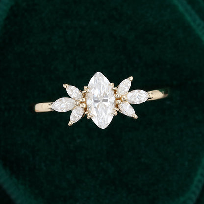 0.47 CT Marquise Cluster Moissanite Engagement Ring