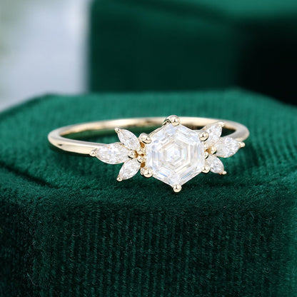 1 CT Hexagon Cluster Moissanite Engagement Ring