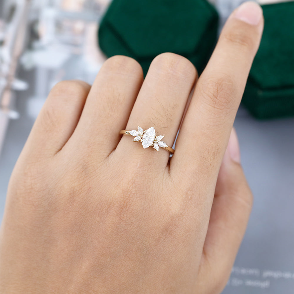 0.47 CT Marquise Cluster Moissanite Engagement Ring