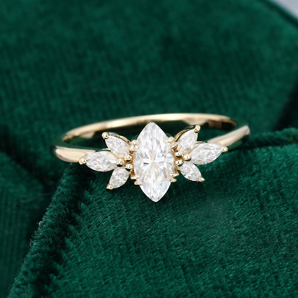 0.47 CT Marquise Cluster Moissanite Engagement Ring