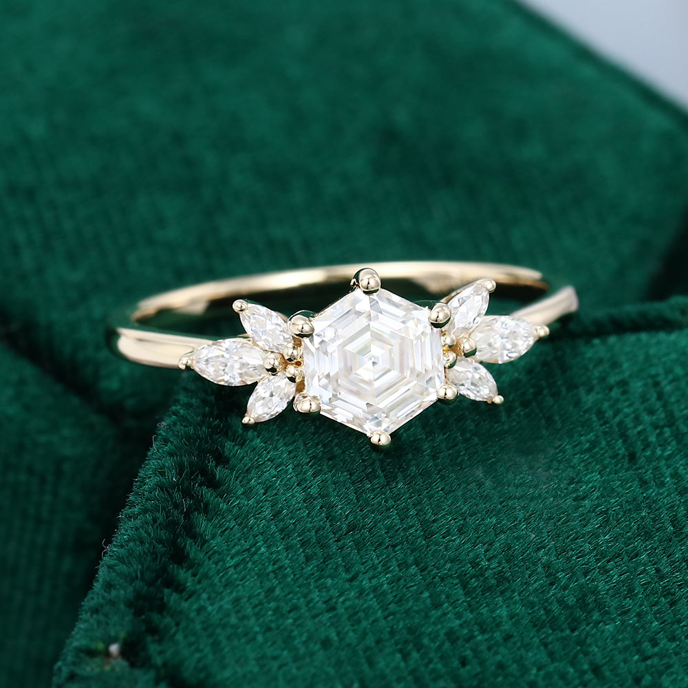 1 CT Hexagon Cluster Moissanite Engagement Ring
