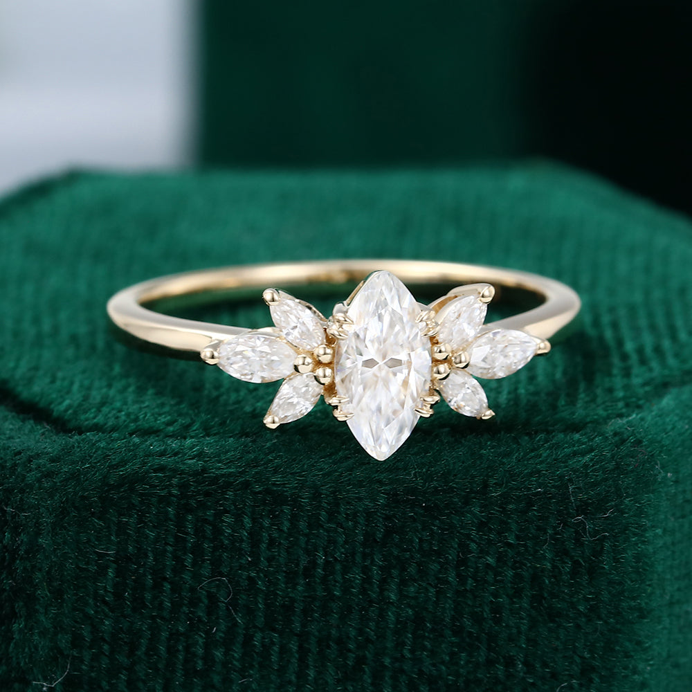 0.47 CT Marquise Cluster Moissanite Engagement Ring