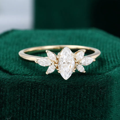 0.47 CT Marquise Cluster Moissanite Engagement Ring