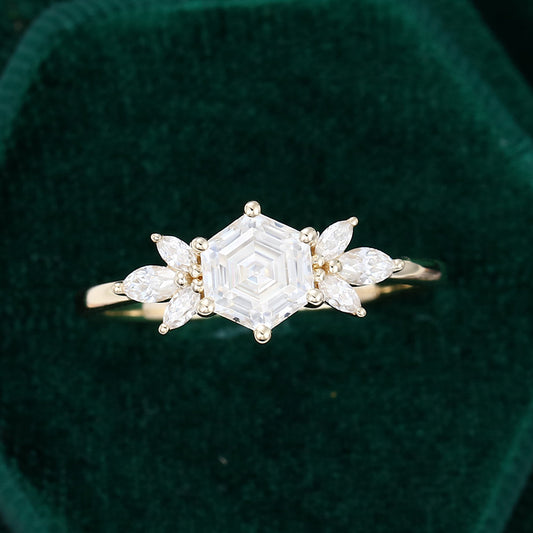 1 CT Hexagon Cluster Moissanite Engagement Ring