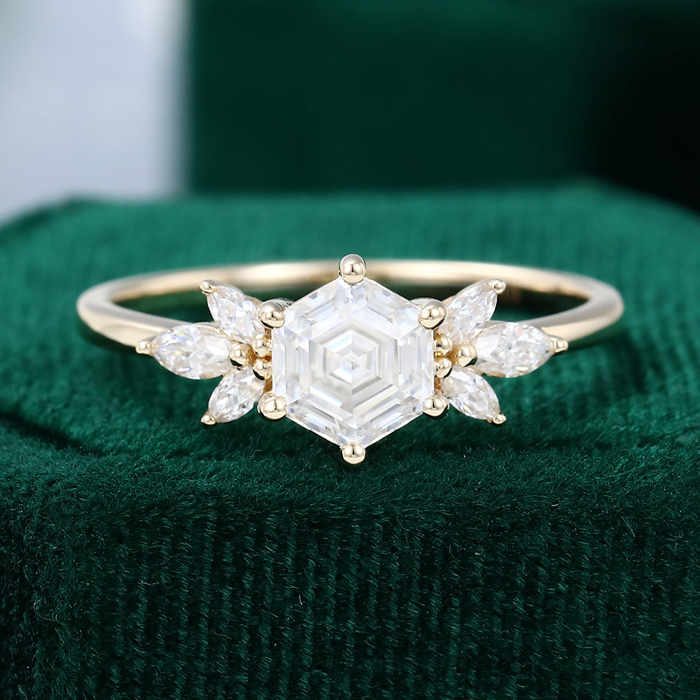 1 CT Hexagon Cluster Moissanite Engagement Ring