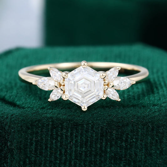 1 CT Hexagon Cluster Moissanite Engagement Ring