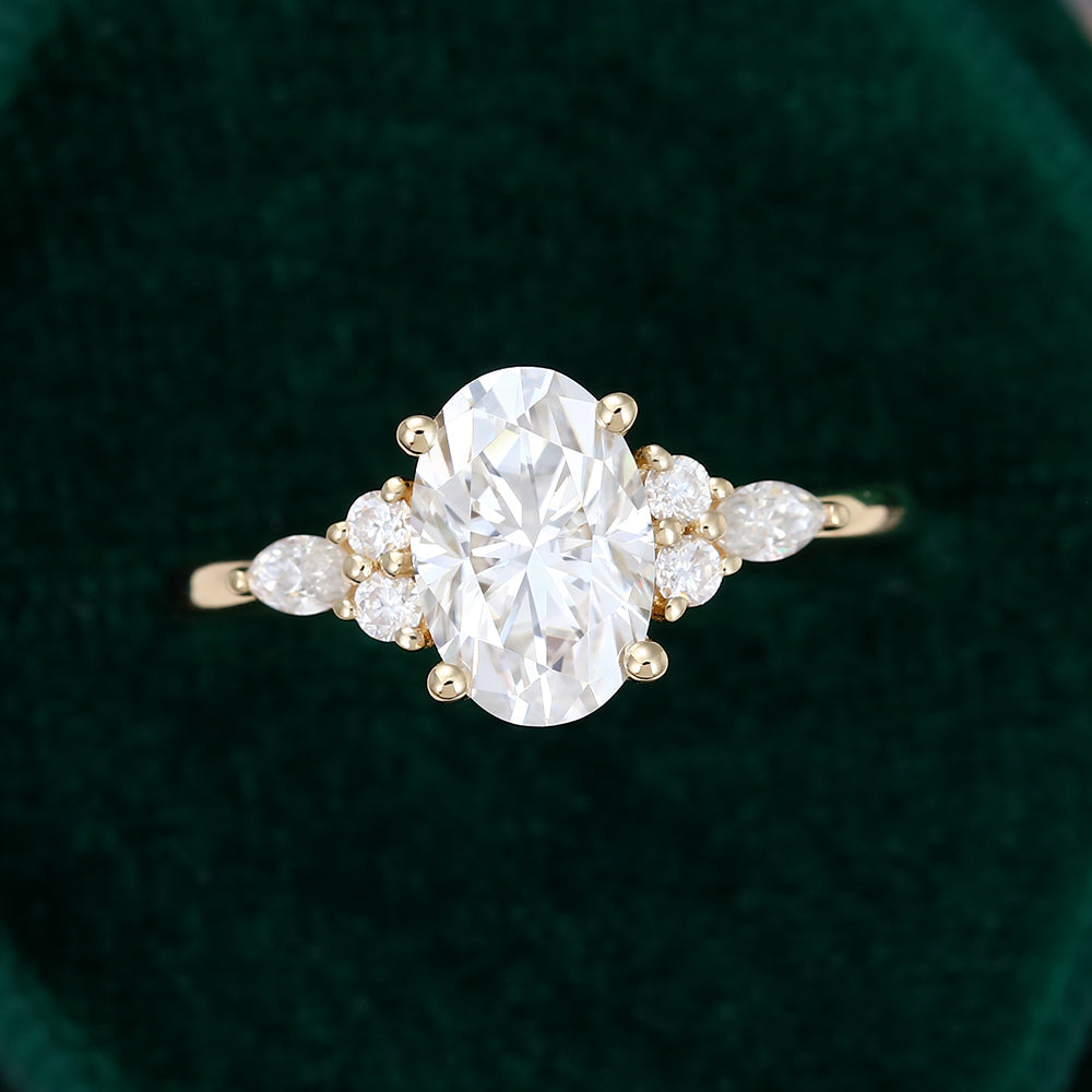 1.5 CT Oval Cluster Moissanite Engagement Ring