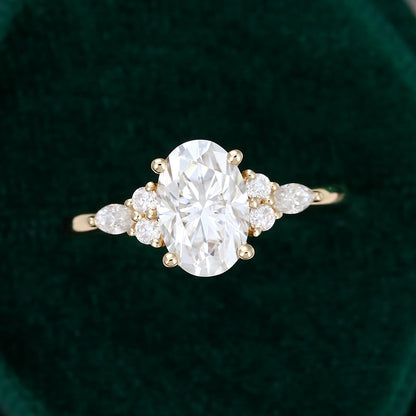 1.5 CT Oval Cluster Moissanite Engagement Ring