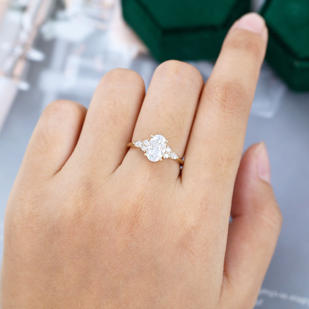 1.5 CT Oval Cluster Moissanite Engagement Ring