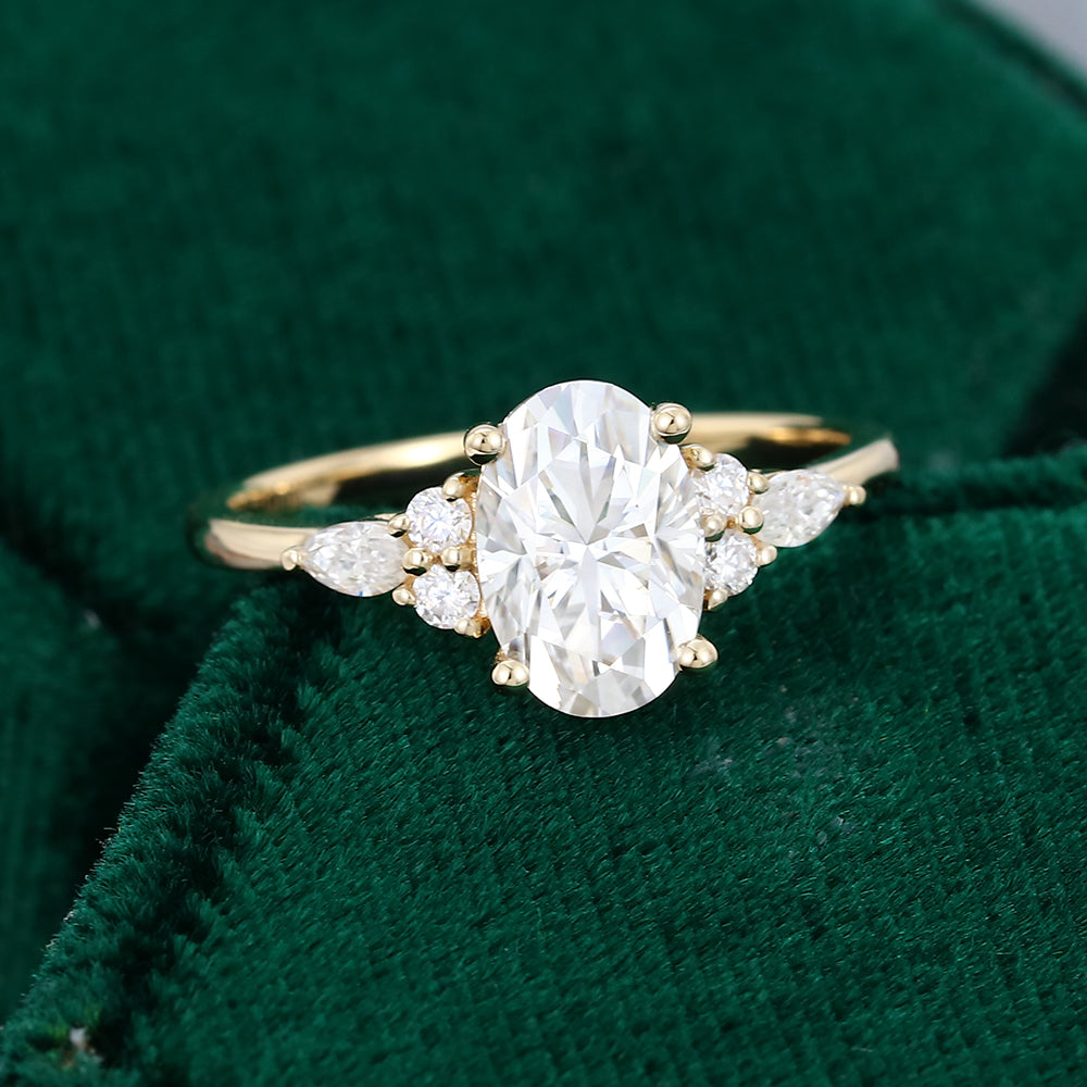1.5 CT Oval Cluster Moissanite Engagement Ring