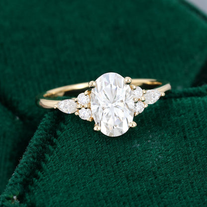 1.5 CT Oval Cluster Moissanite Engagement Ring