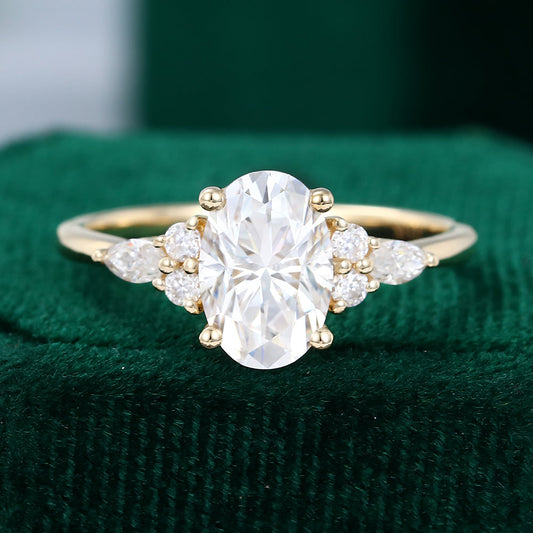 1.5 CT Oval Cluster Moissanite Engagement Ring