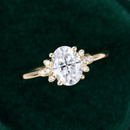 1.33 CT Oval Cluster Moissanite Engagement Ring