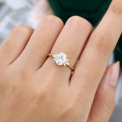 1.33 CT Oval Cluster Moissanite Engagement Ring