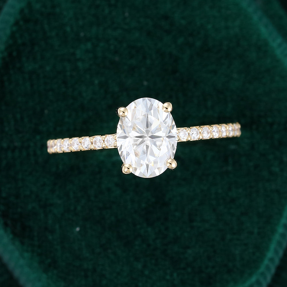 1.33 CT Oval Pave Moissanite Engagement Ring