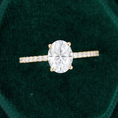 1.33 CT Oval Pave Moissanite Engagement Ring