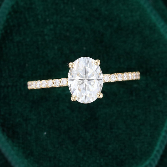 1.33 CT Oval Pave Moissanite Engagement Ring