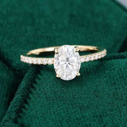 1.33 CT Oval Pave Moissanite Engagement Ring