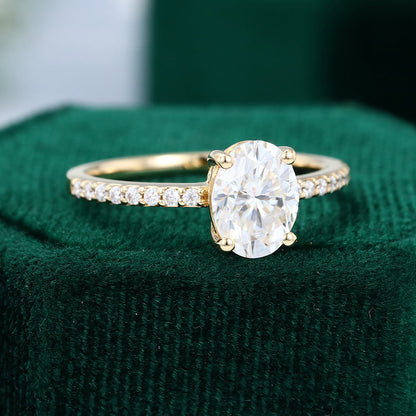 1.33 CT Oval Pave Moissanite Engagement Ring