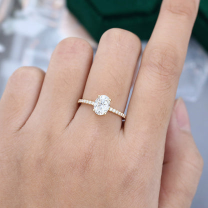 1.33 CT Oval Pave Moissanite Engagement Ring
