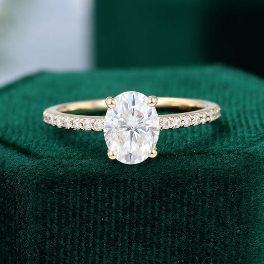 1.33 CT Oval Pave Moissanite Engagement Ring