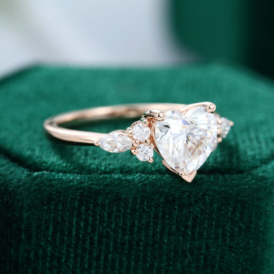 0.86 CT Heart Cluster Moissanite Engagement Ring