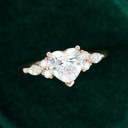 0.86 CT Heart Cluster Moissanite Engagement Ring
